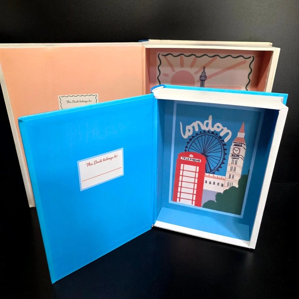 Molly & Rex Decorative Book Boxes Set of 2 Paris London Magnetic Storage Blue